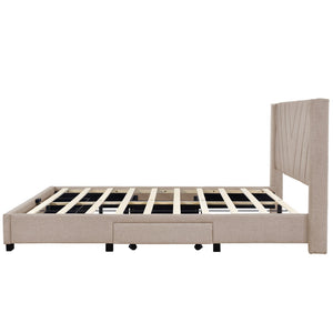 HomeRoots Beige Tufted Linen Queen Bed Frame with Drawers - Elegant Design for Modern Bedrooms & Storage Solutions 602119