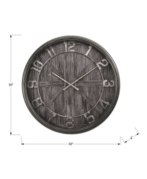 English Elm Clocks, 30" Round Oversized Wall Clock In Distressed Brown Frame For Modern Transitional Decor B2710P287068