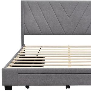 HomeRoots Gray Tufted Linen Upholstered Queen Bed Frame with Built-In Storage Drawers for Modern Bedrooms 602120