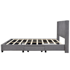 HomeRoots Gray Tufted Linen Upholstered Queen Bed Frame with Built-In Storage Drawers for Modern Bedrooms 602120