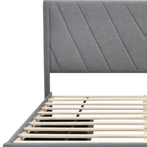 HomeRoots Gray Tufted Linen Upholstered Queen Bed Frame with Built-In Storage Drawers for Modern Bedrooms 602120
