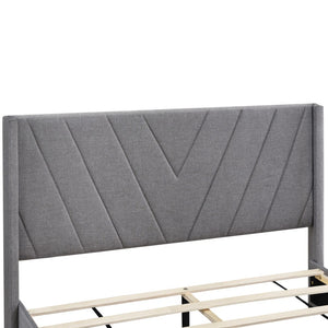 HomeRoots Gray Tufted Linen Upholstered Queen Bed Frame with Built-In Storage Drawers for Modern Bedrooms 602120