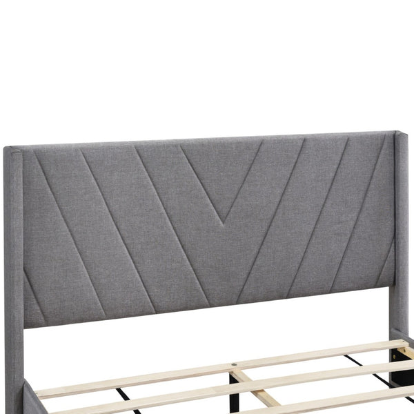 HomeRoots Gray Tufted Linen Upholstered Queen Bed Frame with Built-In Storage Drawers for Modern Bedrooms 602120