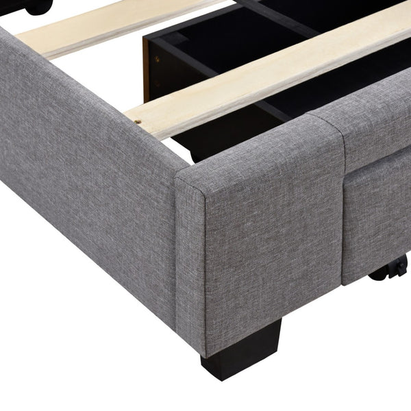 HomeRoots Gray Tufted Linen Upholstered Queen Bed Frame with Built-In Storage Drawers for Modern Bedrooms 602120