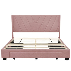 HomeRoots Pink Tufted Linen Queen Bed Frame with Storage Drawers - Chic Upholstered Design for Modern Bedrooms 602121