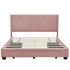 HomeRoots Pink Tufted Linen Queen Bed Frame with Storage Drawers - Chic Upholstered Design for Modern Bedrooms 602121