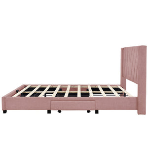 HomeRoots Pink Tufted Linen Queen Bed Frame with Storage Drawers - Chic Upholstered Design for Modern Bedrooms 602121