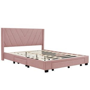 HomeRoots Pink Tufted Linen Queen Bed Frame with Storage Drawers - Chic Upholstered Design for Modern Bedrooms 602121