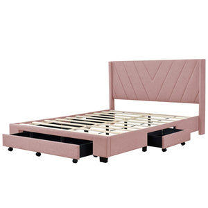 HomeRoots Pink Tufted Linen Queen Bed Frame with Storage Drawers - Chic Upholstered Design for Modern Bedrooms 602121