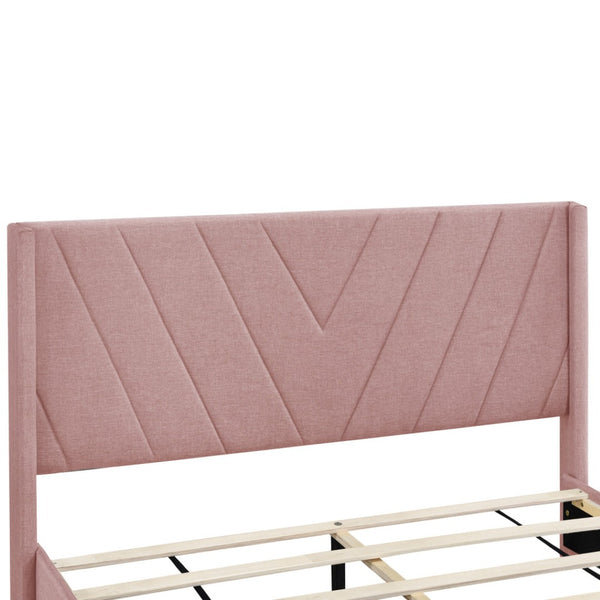 HomeRoots Pink Tufted Linen Queen Bed Frame with Storage Drawers - Chic Upholstered Design for Modern Bedrooms 602121
