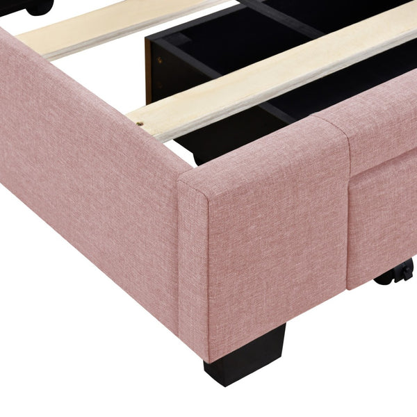 HomeRoots Pink Tufted Linen Queen Bed Frame with Storage Drawers - Chic Upholstered Design for Modern Bedrooms 602121