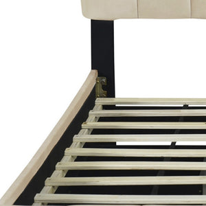 HomeRoots Beige Tufted Velvet Queen Bed Frame with Trundle & Drawers - Stylish Storage & Comfort Combined! 602122