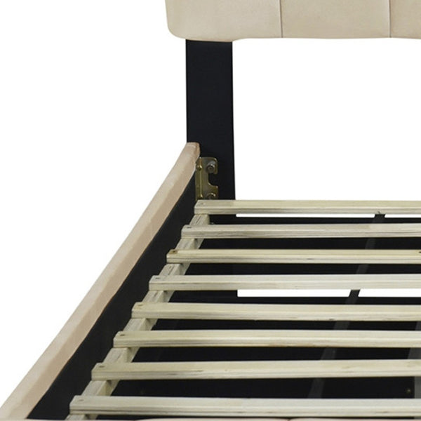 HomeRoots Beige Tufted Velvet Queen Bed Frame with Trundle & Drawers - Stylish Storage & Comfort Combined! 602122