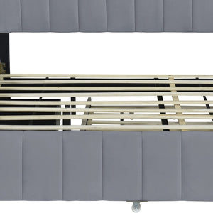 HomeRoots Gray Tufted Velvet Queen Bed Frame with Trundle – Modern Elegance, Comfortable Style & Space-Saving Design 602123