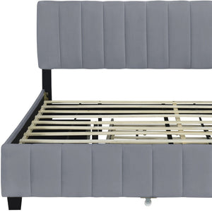 HomeRoots Gray Tufted Velvet Queen Bed Frame with Trundle – Modern Elegance, Comfortable Style & Space-Saving Design 602123