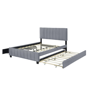HomeRoots Gray Tufted Velvet Queen Bed Frame with Trundle – Modern Elegance, Comfortable Style & Space-Saving Design 602123