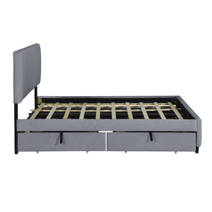 HomeRoots Gray Tufted Velvet Queen Bed Frame with Trundle – Modern Elegance, Comfortable Style & Space-Saving Design 602123