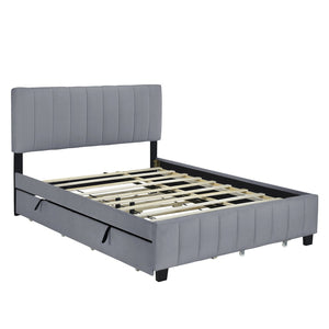 HomeRoots Gray Tufted Velvet Queen Bed Frame with Trundle – Modern Elegance, Comfortable Style & Space-Saving Design 602123
