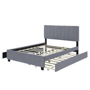 HomeRoots Gray Tufted Velvet Queen Bed Frame with Trundle – Modern Elegance, Comfortable Style & Space-Saving Design 602123
