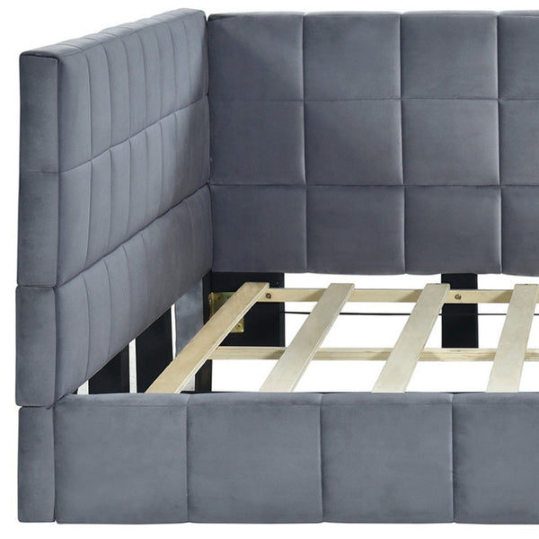 HomeRoots Gray Upholstered Full Bed Frame - Modern Comfort & Versatile Design for Stylish Bedroom Retreats 602124