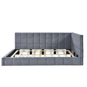 HomeRoots Gray Upholstered Full Bed Frame - Modern Comfort & Versatile Design for Stylish Bedroom Retreats 602124