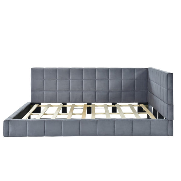 HomeRoots Gray Upholstered Full Bed Frame - Modern Comfort & Versatile Design for Stylish Bedroom Retreats 602124