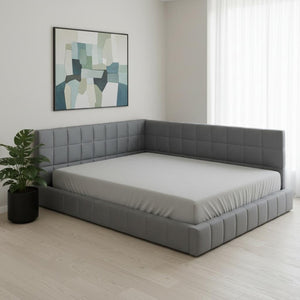 HomeRoots Gray Upholstered Full Bed Frame - Modern Comfort & Versatile Design for Stylish Bedroom Retreats 602124