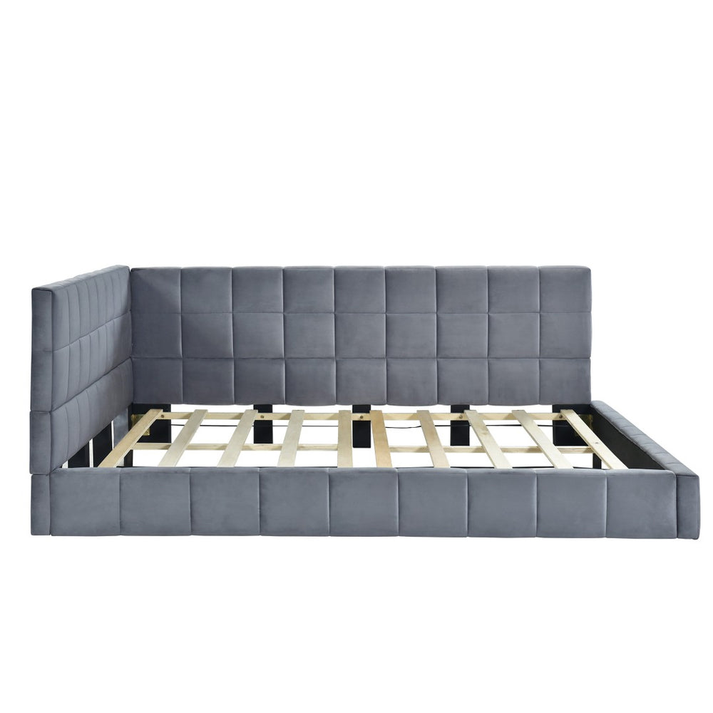 HomeRoots Gray Upholstered Full Bed Frame - Modern Comfort & Versatile Design for Stylish Bedroom Retreats 602124