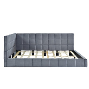 HomeRoots Gray Upholstered Full Bed Frame - Modern Comfort & Versatile Design for Stylish Bedroom Retreats 602124