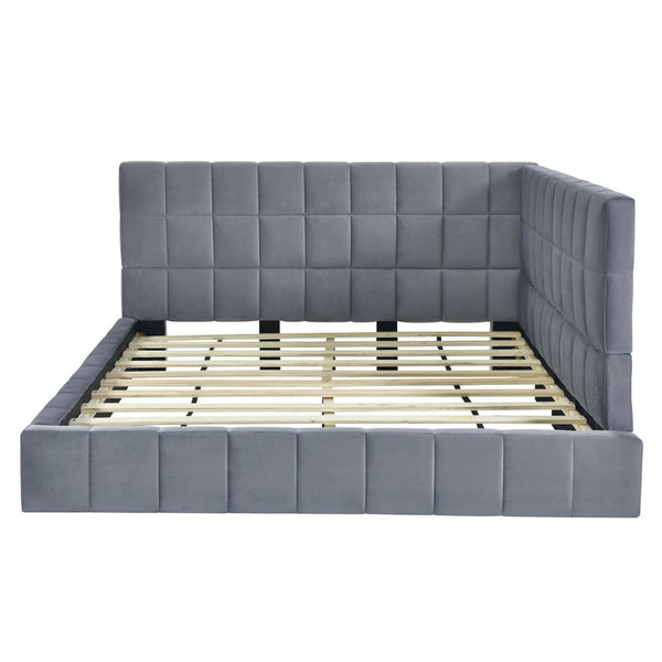 HomeRoots Gray Upholstered Full Bed Frame - Modern Comfort & Versatile Design for Stylish Bedroom Retreats 602124