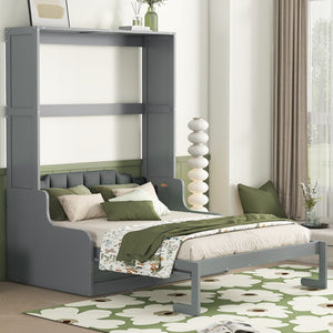 HomeRoots Gray Wood Queen Murphy Bed – Space-Saving Design, Durable Construction & Modern Aesthetics for Any Room 602125