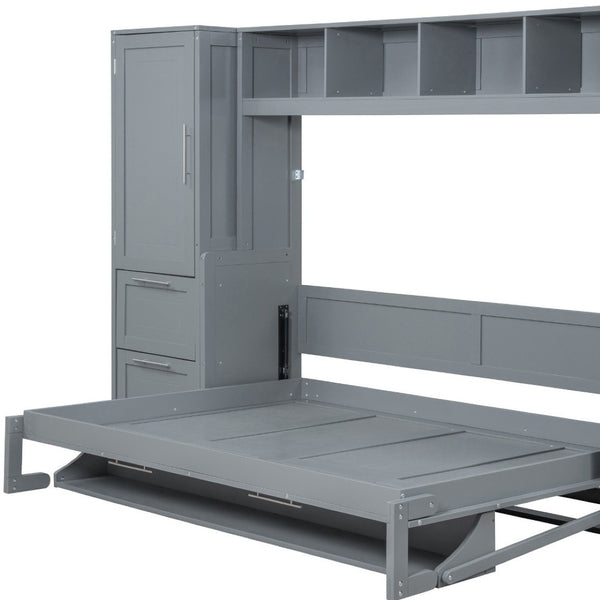 HomeRoots Gray Wood Full Murphy Bed - Stylish Space-Saving Solution with Durable Design for Small Rooms & Guests 602128