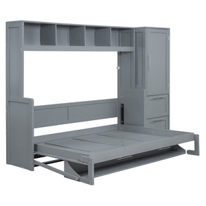 HomeRoots Gray Wood Full Murphy Bed - Stylish Space-Saving Solution with Durable Design for Small Rooms & Guests 602128