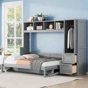 HomeRoots Gray Wood Full Murphy Bed - Stylish Space-Saving Solution with Durable Design for Small Rooms & Guests 602128