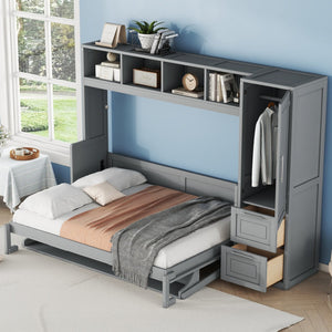 HomeRoots Gray Wood Full Murphy Bed - Stylish Space-Saving Solution for Guest Rooms and Small Apartments 602129