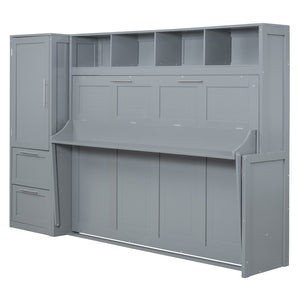 HomeRoots Gray Wood Full Murphy Bed - Stylish Space-Saving Solution for Guest Rooms and Small Apartments 602129