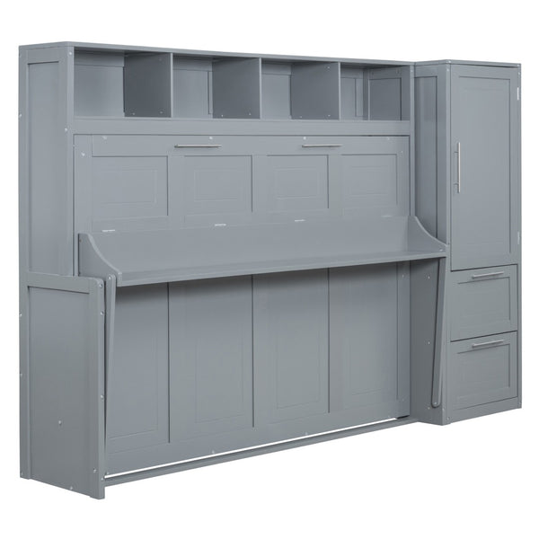HomeRoots Gray Wood Full Murphy Bed - Stylish Space-Saving Solution for Guest Rooms and Small Apartments 602129