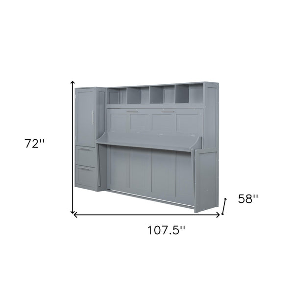 HomeRoots Gray Wood Full Murphy Bed - Stylish Space-Saving Solution for Guest Rooms and Small Apartments 602129