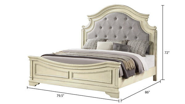English Elm Traditional King Bed With Luxurious Button-Tufted Upholstery In Antique Beige For Timeless Elegance B009S01328-GIGA