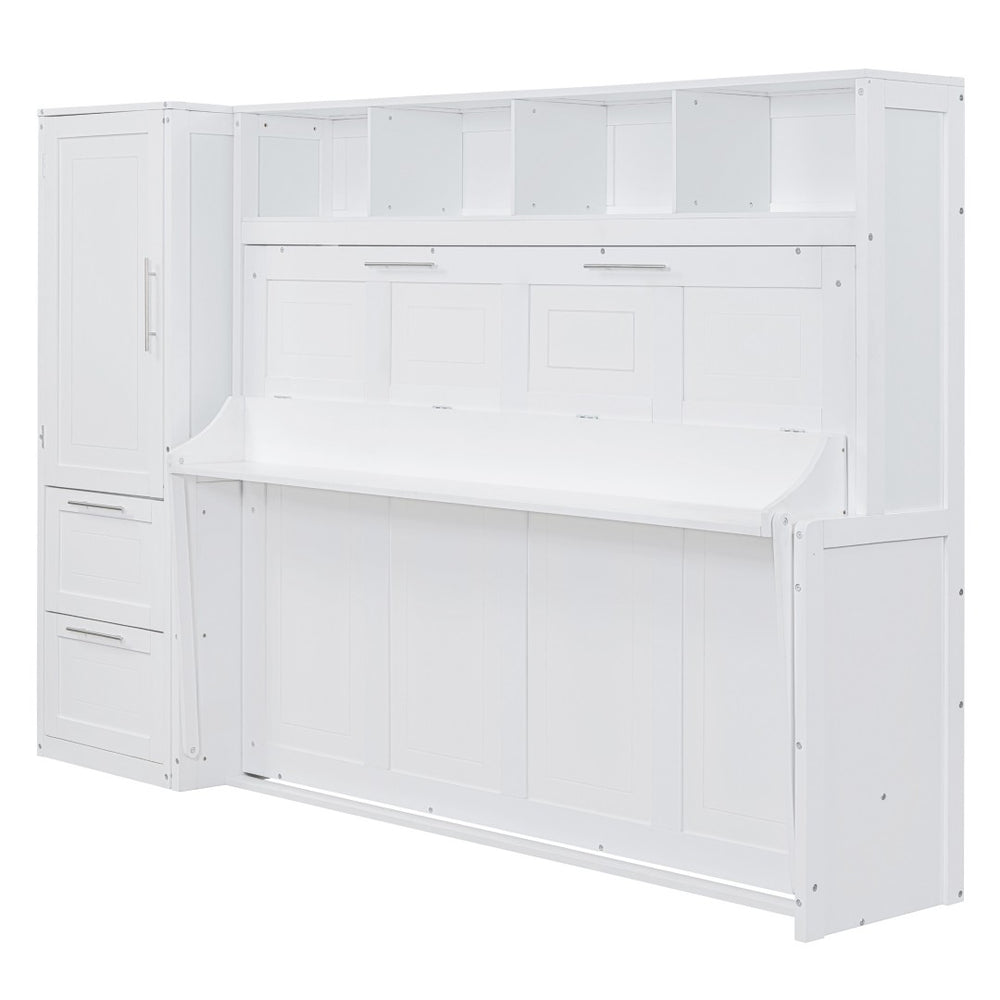 HomeRoots White Wood Full Murphy Bed - Elegant Space-Saving Design with Premium Craftsmanship for Any Room 602130