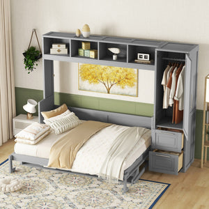 HomeRoots Gray Wood Queen Murphy Bed - Stylish Space-Saving Design with Sturdy Frame for Ultimate Comfort 602131