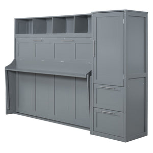 HomeRoots Gray Wood Queen Murphy Bed - Stylish Space-Saving Design with Sturdy Frame for Ultimate Comfort 602131
