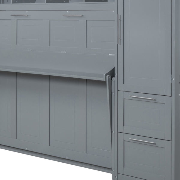 HomeRoots Gray Wood Queen Murphy Bed - Stylish Space-Saving Design with Sturdy Frame for Ultimate Comfort 602131