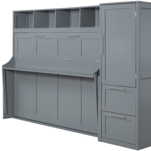 HomeRoots Gray Wood Queen Murphy Bed - Stylish Space-Saving Design with Sturdy Frame for Ultimate Comfort 602131