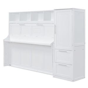 HomeRoots White Wood Queen Murphy Bed – Elegant Space-Saving Design for Guest Rooms & Multi-Use Spaces 602132