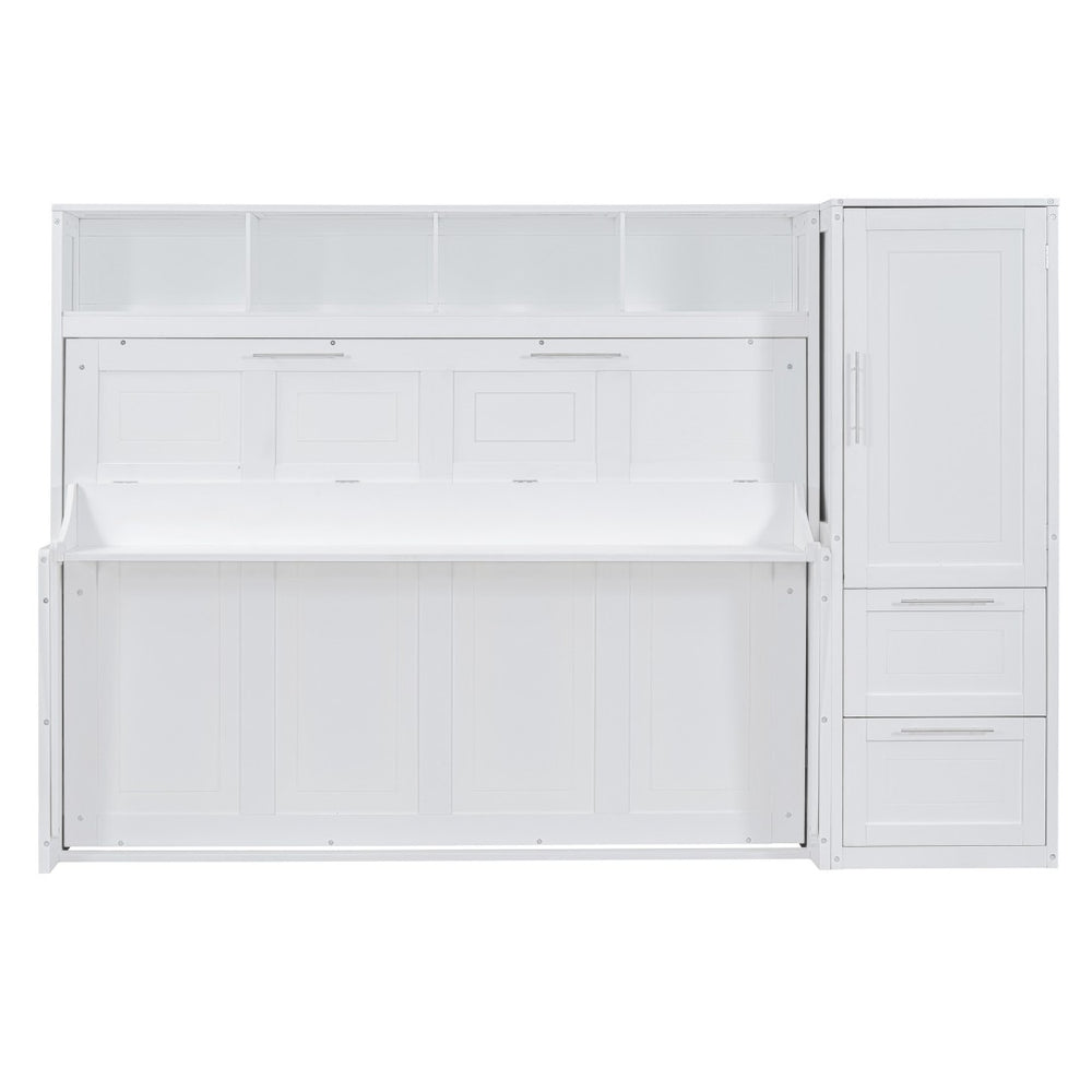 HomeRoots White Wood Queen Murphy Bed – Elegant Space-Saving Design for Guest Rooms & Multi-Use Spaces 602132
