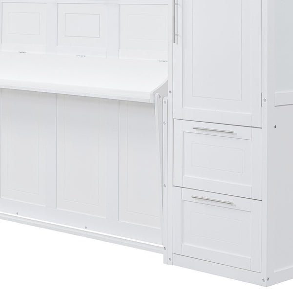 HomeRoots White Wood Queen Murphy Bed – Elegant Space-Saving Design for Guest Rooms & Multi-Use Spaces 602132