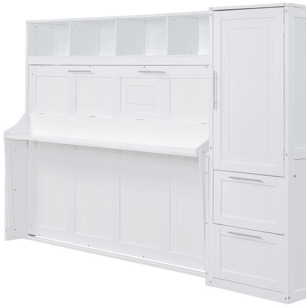 HomeRoots White Wood Queen Murphy Bed – Elegant Space-Saving Design for Guest Rooms & Multi-Use Spaces 602132