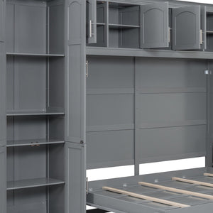 HomeRoots Gray Wood Queen Murphy Bed - Stylish Space-Saving Design with Integrated Headboard & Durable Build 602133