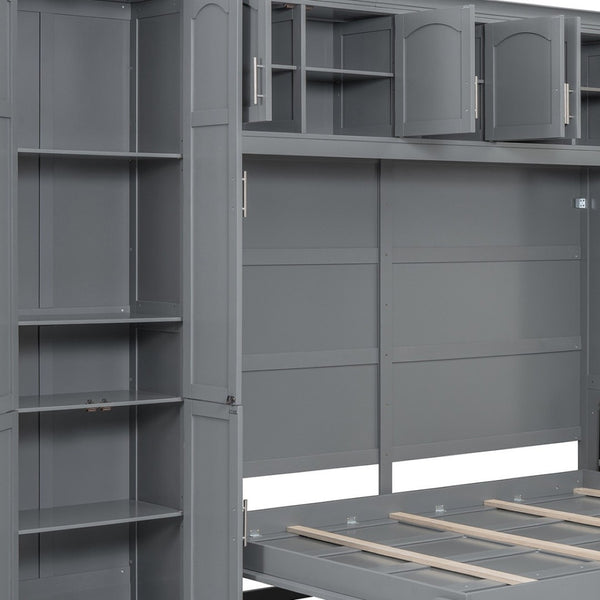HomeRoots Gray Wood Queen Murphy Bed - Stylish Space-Saving Design with Integrated Headboard & Durable Build 602133